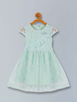 PLUM TREE - Girls Aqua Polyester Round Neck Dress