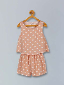 PLUM TREE - Girls Peach Rayon Round Neck Playsuit