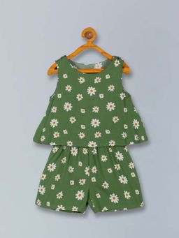 PLUM TREE - Girls Green Rayon Round Neck Playsuit