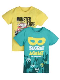 PLUM TREE - Boys Multi-Color Cotton Crew Neck T-Shirts (Pack of 2)