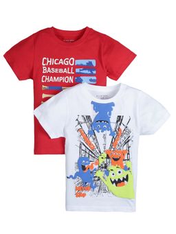 PLUM TREE - Boys Multi-Color Cotton Crew Neck T-Shirts (Pack of 2)