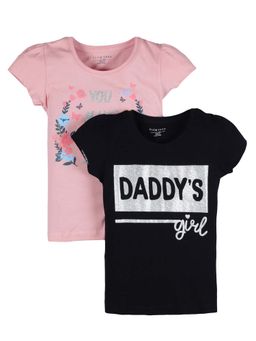 PLUM TREE - Girls Multi-Color Cotton Crew Neck T-Shirts (Pack of 2)