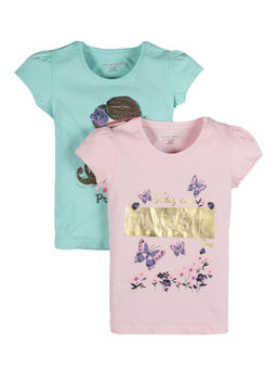 PLUM TREE - Girls Multi-Color Cotton Crew Neck T-Shirts (Pack of 2)