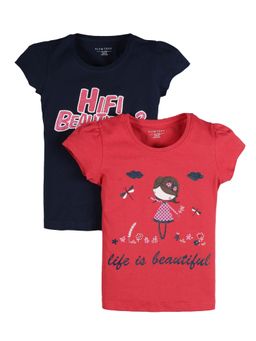 PLUM TREE - Girls Multi-Color Cotton Crew Neck T-Shirts (Pack of 2)