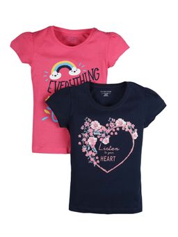 PLUM TREE - Girls Multi-Color Cotton Crew Neck T-Shirts (Pack of 2)