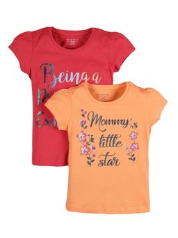 PLUM TREE - Girls Multi-Color Cotton Crew Neck T-Shirts (Pack of 2)