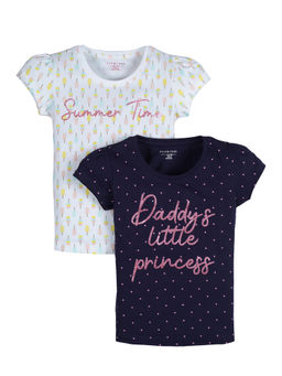 PLUM TREE - Girls Multi-Color Cotton Crew Neck T-Shirts (Pack of 2)