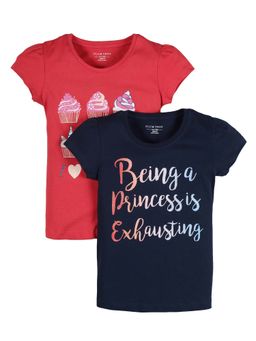 PLUM TREE - Girls Multi-Color Cotton Crew Neck T-Shirts (Pack of 2)