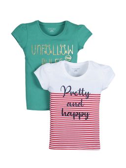 PLUM TREE - Girls Multi-Color Cotton Crew Neck T-Shirts (Pack of 2)