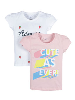 PLUM TREE - Girls Multi-Color Cotton Crew Neck T-Shirts (Pack of 2)