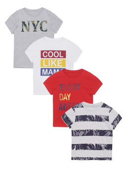 PLUM TREE - Boys Multi-Color Cotton Round Neck T-Shirts (Pack of 4)