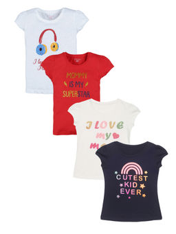 PLUM TREE - Girls Multi-Color Cotton Round Neck T-Shirts (Pack of 4)