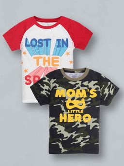 PLUM TREE - Boys Multi-Color Cotton Crew Neck T-Shirts (Pack of 2)