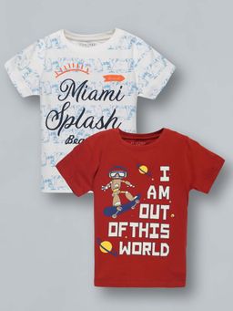 PLUM TREE - Boys Multi-Color Cotton Crew Neck T-Shirts (Pack of 2)