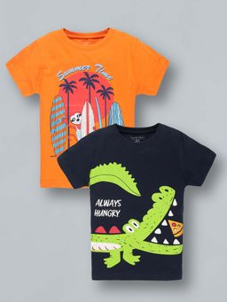 PLUM TREE - Boys Multi-Color Cotton Crew Neck T-Shirts (Pack of 2)