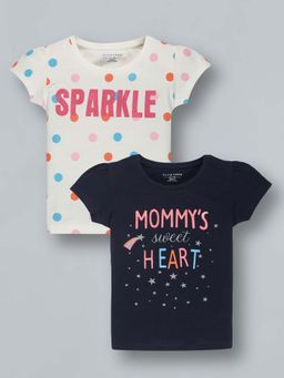 PLUM TREE - Girls Multi-Color Cotton Crew Neck T-Shirts (Pack of 2)