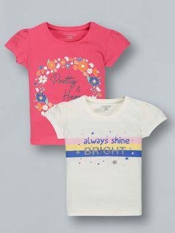 PLUM TREE - Girls Multi-Color Cotton Crew Neck T-Shirts (Pack of 2)