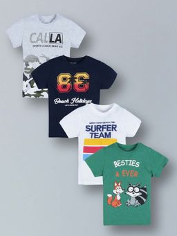 PLUM TREE - Boys Multi-Color Cotton Round Neck T-Shirts (Pack of 4)