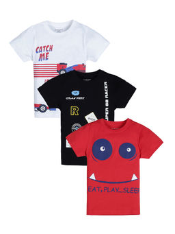 PLUM TREE - Boys Multi-Color Cotton Round Neck T-Shirts (Pack of 3)