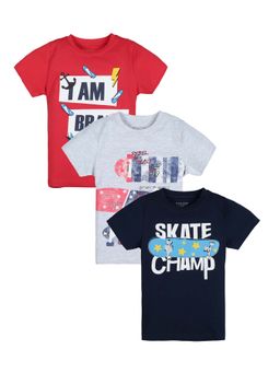 PLUM TREE - Boys Multi-Color Cotton Round Neck T-Shirts (Pack of 3)