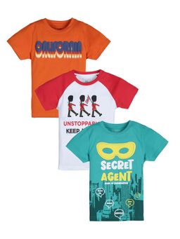 PLUM TREE - Boys Multi-Color Cotton Round Neck T-Shirts (Pack of 3)