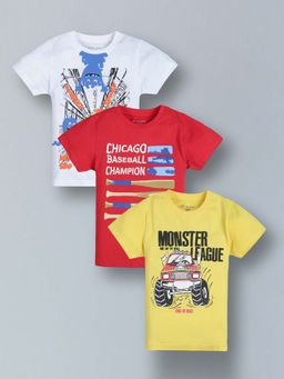 PLUM TREE - Boys Multi-Color Cotton Round Neck T-Shirts (Pack of 3)