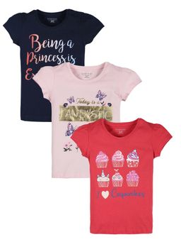 PLUM TREE - Girls Multi-Color Cotton Round Neck T-Shirts (Pack of 3)