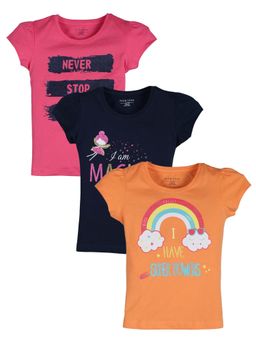 PLUM TREE - Girls Multi-Color Cotton Round Neck T-Shirts (Pack of 3)