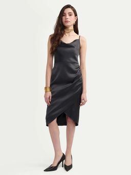 RAREISM - COWL NECK DRAPE MINI DRESS - Black