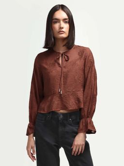 RAREISM - Women's Daro Brown Viscose Blend Tie-Ups Regular Top