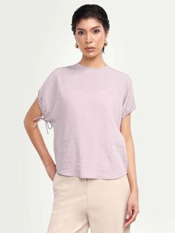 RAREISM - Women's Deno Dusky Pink Viscose Blend Crew Neck Button Regular Plain Top