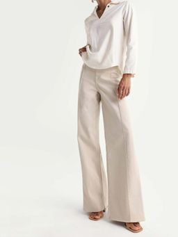 RAREISM - Women's Exenta Beige Cotton Wide Leg Plain Jeans