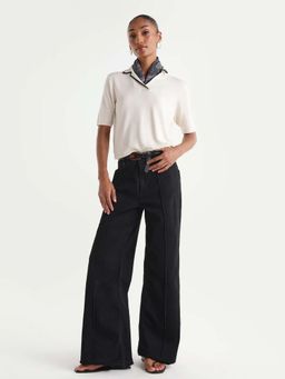 RAREISM - PINTUCK WIDE LEG DENIM - Black