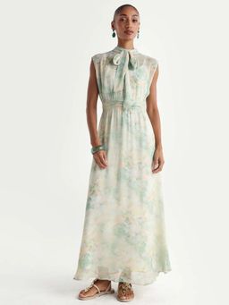 RAREISM - Tie-Ups NECK Floral PRINTED MAXI DRESS - Green