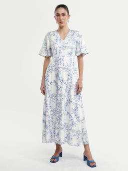 RAREISM - PRINTED MIDI DRESS WITH BACK CUT DETAIL - Off White