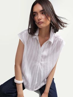 RAREISM - Women's Koya Off White Cotton Regular Stripes Shirt