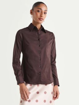 RAREISM - Solid FITTED Casual SHIRT - Brown