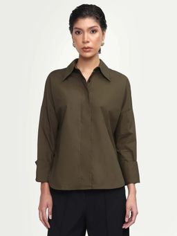 RAREISM - Women's Oni Olive Cotton Boxy Plain Shirt