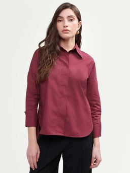 RAREISM - Women's Oni Red Cotton Boxy Plain Shirt