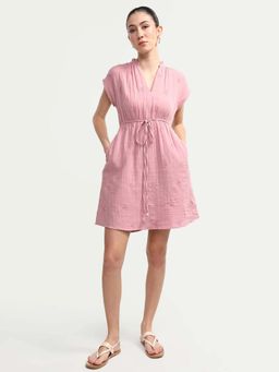 RAREISM - Floral EMBROIDERED Mini LENGTH DRESS - Pink
