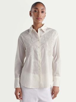 RAREISM - Women's Torim Light Off White Cotton Regular Floral Shirt