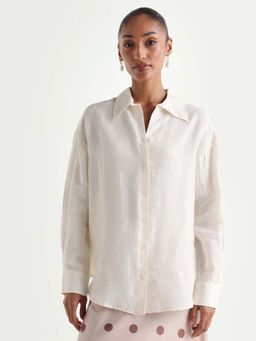 RAREISM - Women's Uganda White Linen Regular Plain Shirt