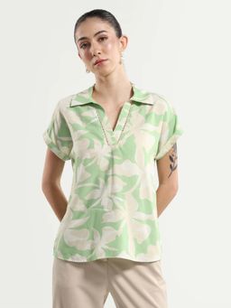 RAREISM - Women's Vasin-T Light Green Viscose Johnny Floral Top
