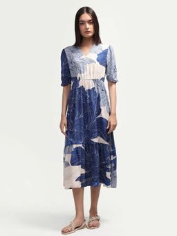 RAREISM - FLORAL PRINT MIDI TIER DRESS - Blue