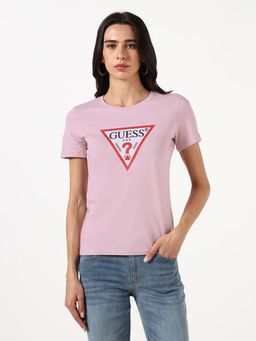 Guess - Women Printed Round Neck Short Sleeves T-Shirt - Pink