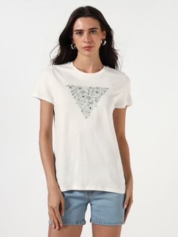 Guess - Women Floral Round Neck Short Sleeves T-Shirt - Off White
