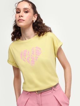 RAREISM - Women's Zibbit Light Green Cotton Crew Neck Pull-On Relaxed T-Shirt