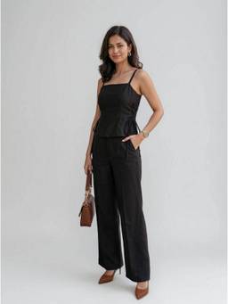 Twenty Dresses by Nykaa Fashion - Black Cotton Peplum & Wide Leg Co-Ord Set
