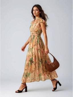 Twenty Dresses by Nykaa Fashion - Beige Abstract Printed Polyester Maxi Dress