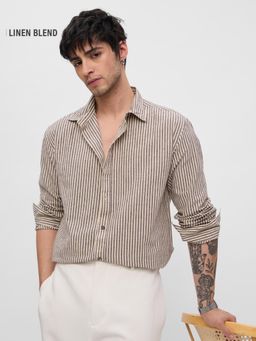 The Souled Store - Beige Stripes Regular Fit Shirt